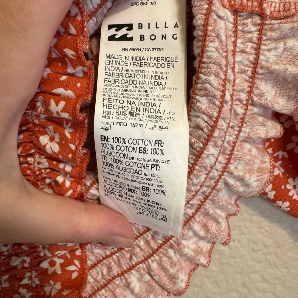 Billabong Orange Smocked Floral Crop Top Tube Top - S - Picture 10 of 11